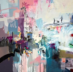 Set Adrift by Tom Butler - Original Collage on Board sized 36x36 inches. Available from Whitewall Galleries